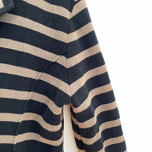 AUDREY & GRACE Brown Black Horizontal Striped Button 100% Cotton Sweater Blazer - Picture 7 of 13